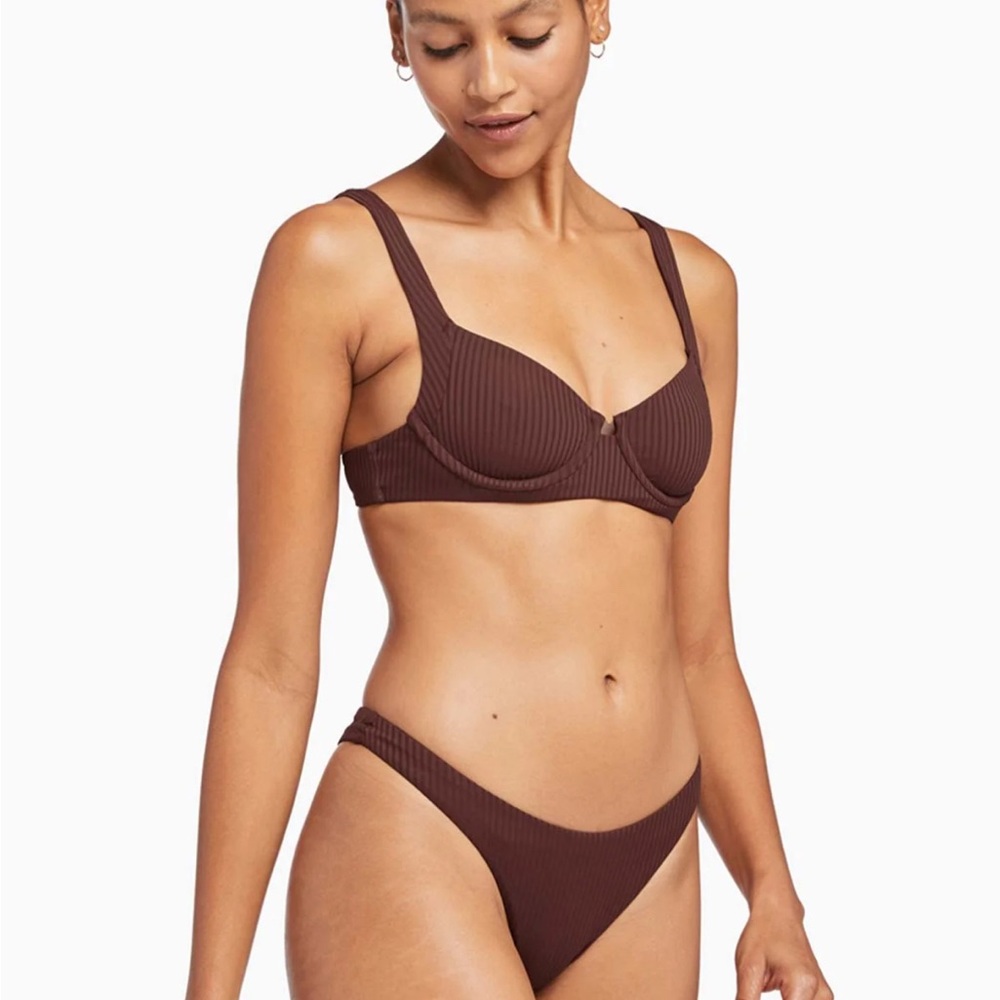 Brown Ribbed Bikini Set - Picture 2 of 6